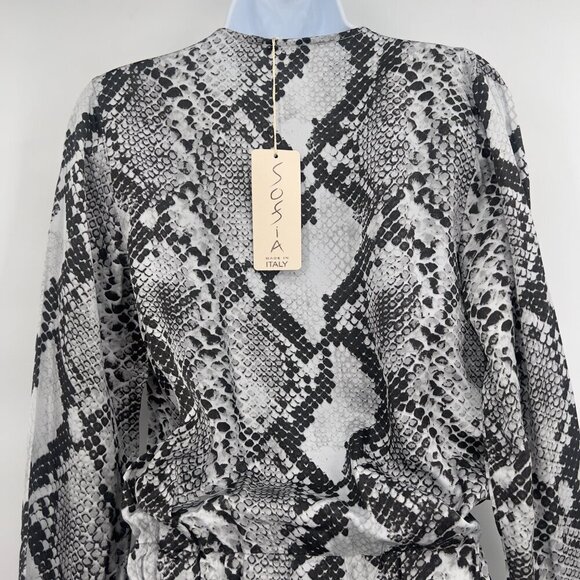 Sofia Collection Natalia Snakeskin Print Long Sleeve Romper - Picture 6 of 11